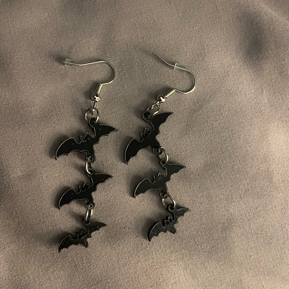 Black Bat Dangle Earrings